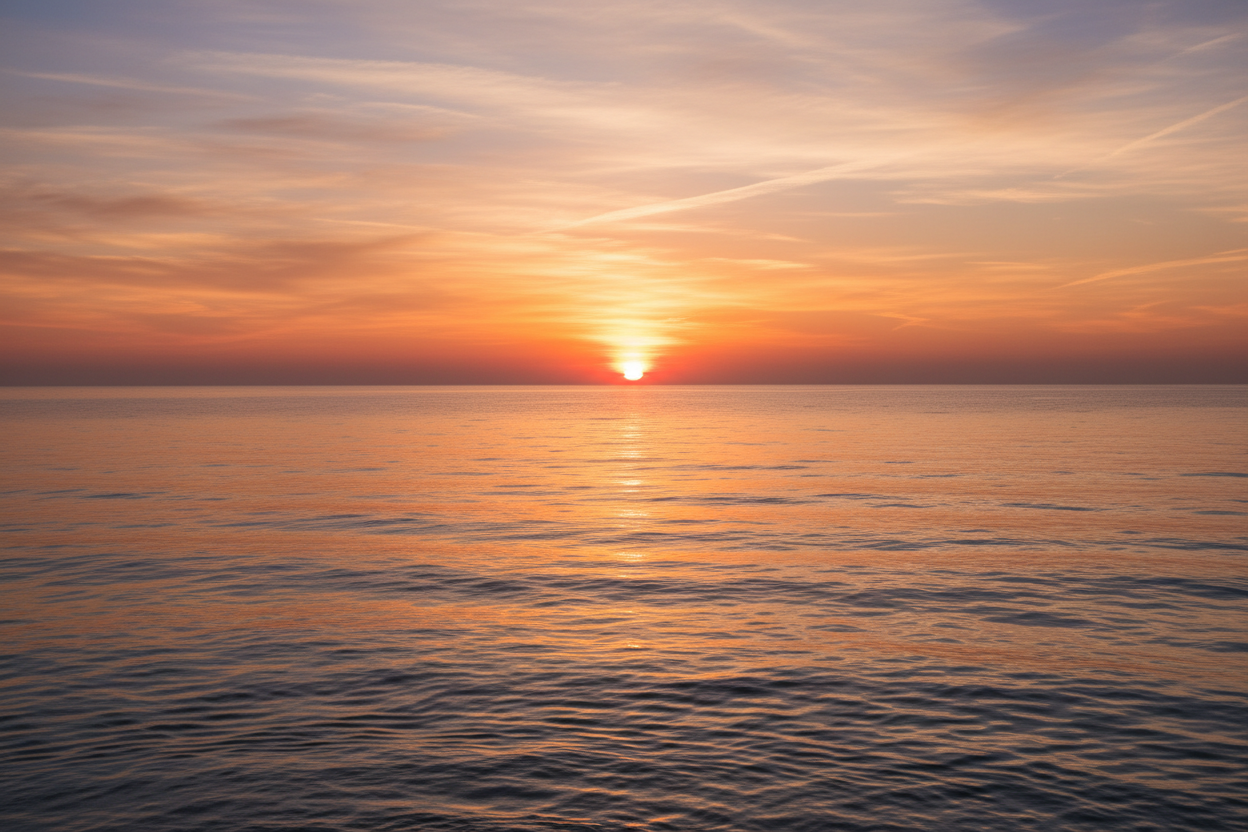 beautiful sunrise over the sea, rays glistening on the calm waves